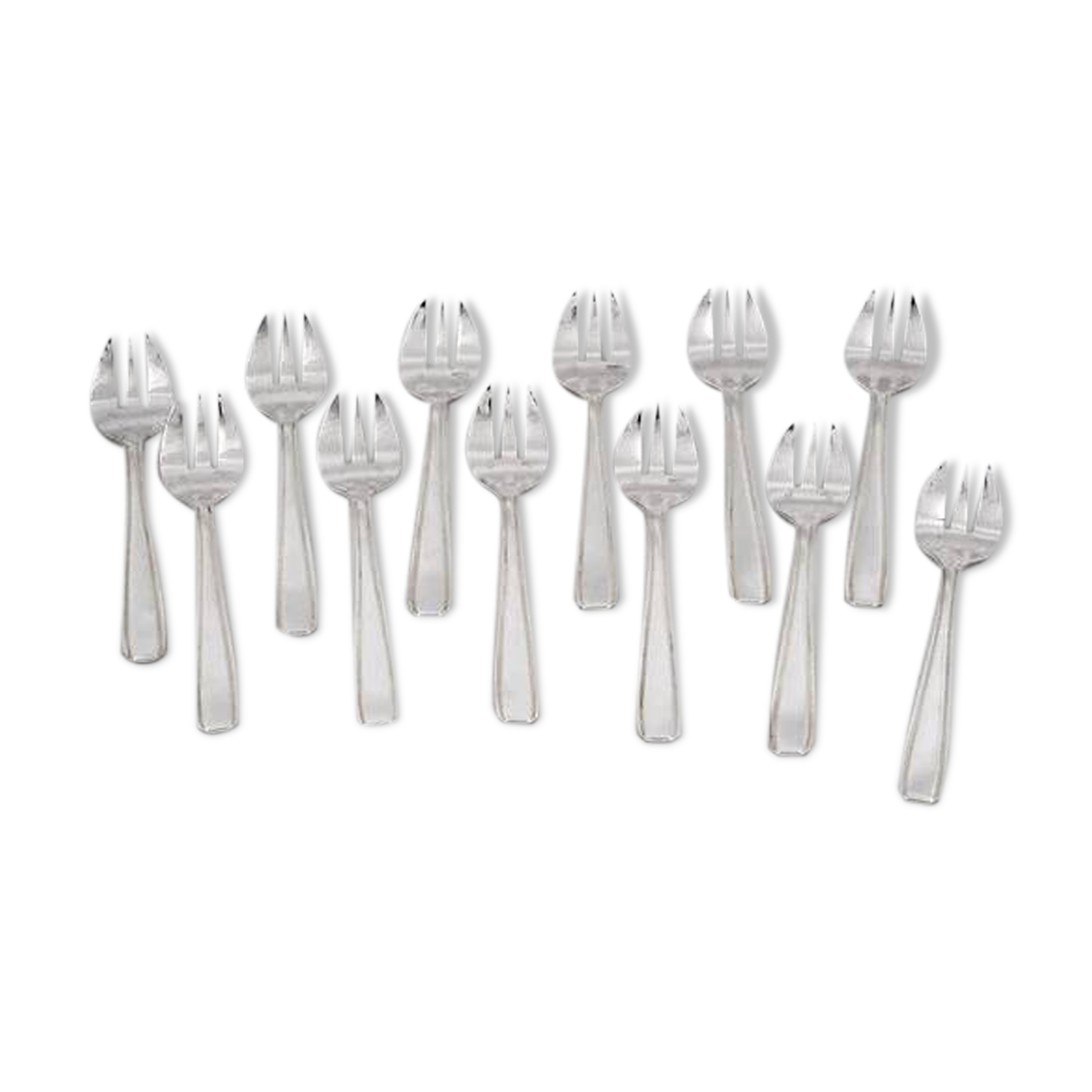 12 Art Deco oyster forks Ercuis in silver-plated metal