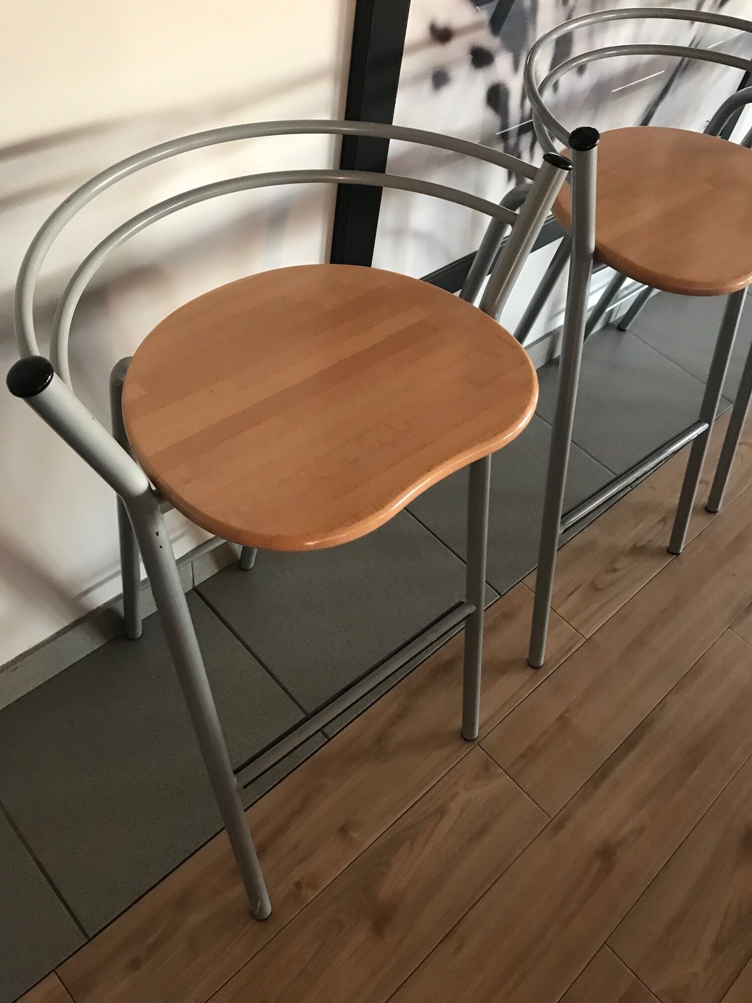 set of 5 stool year 80 in wood and metal
