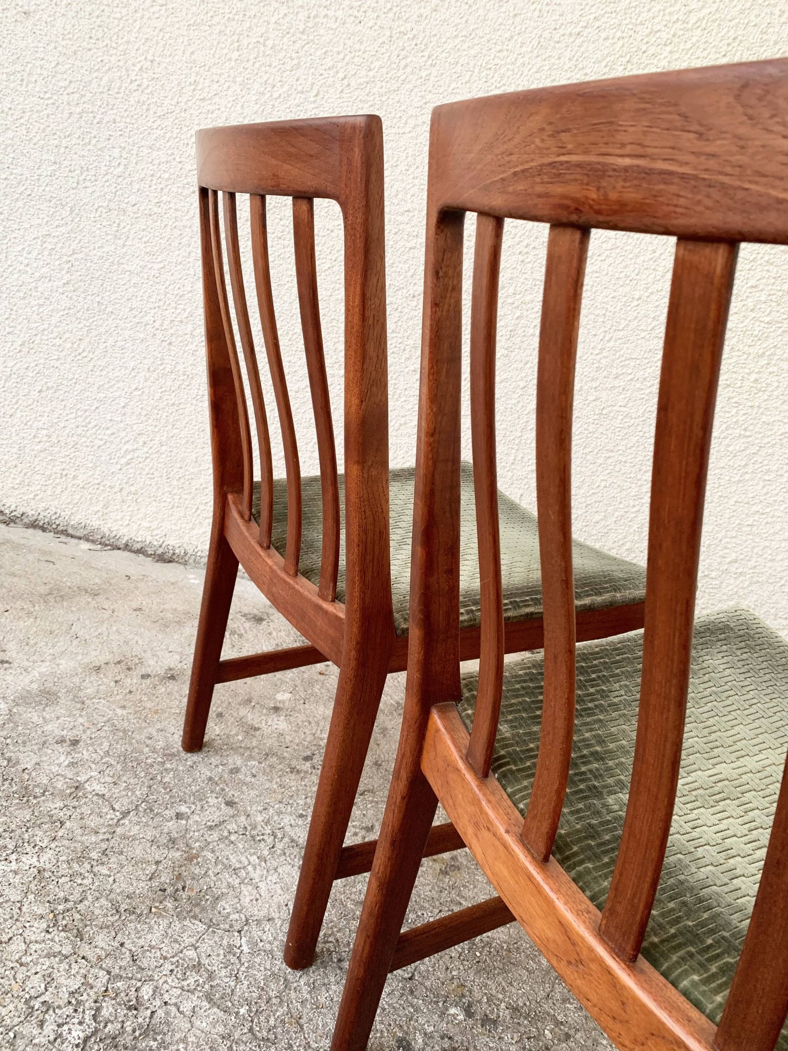 Pair of Scandinavian teak and velvet chairs from the 1960s.