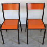 Set of 4 orange school chairs