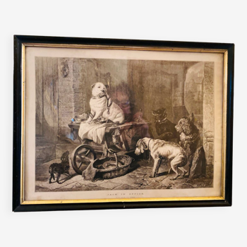 Reproduction de gravure ancienne " Jack in office " d’après Sir Edwin Landseer ( 1802 - 1873 )