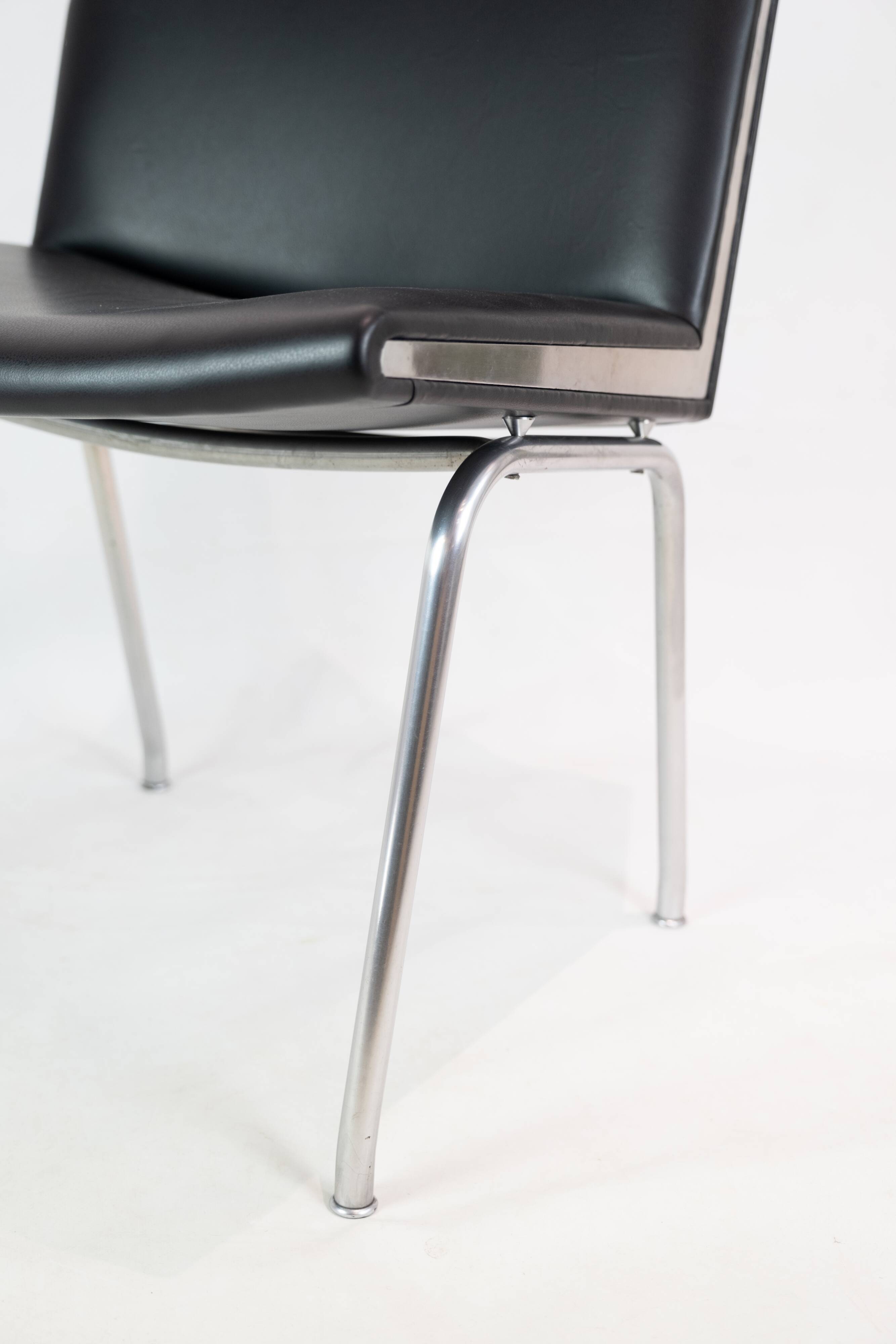 Kastrup chairs  In Black leather, Model CH401 By Hans J. Wegner  Made By Carl Hansen & Søn