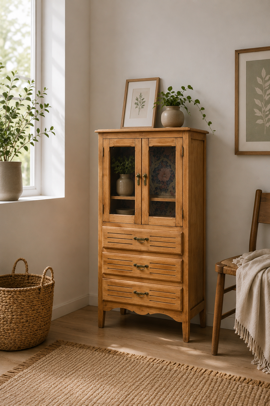 Buffet parisien vitré Art déco en bois brut