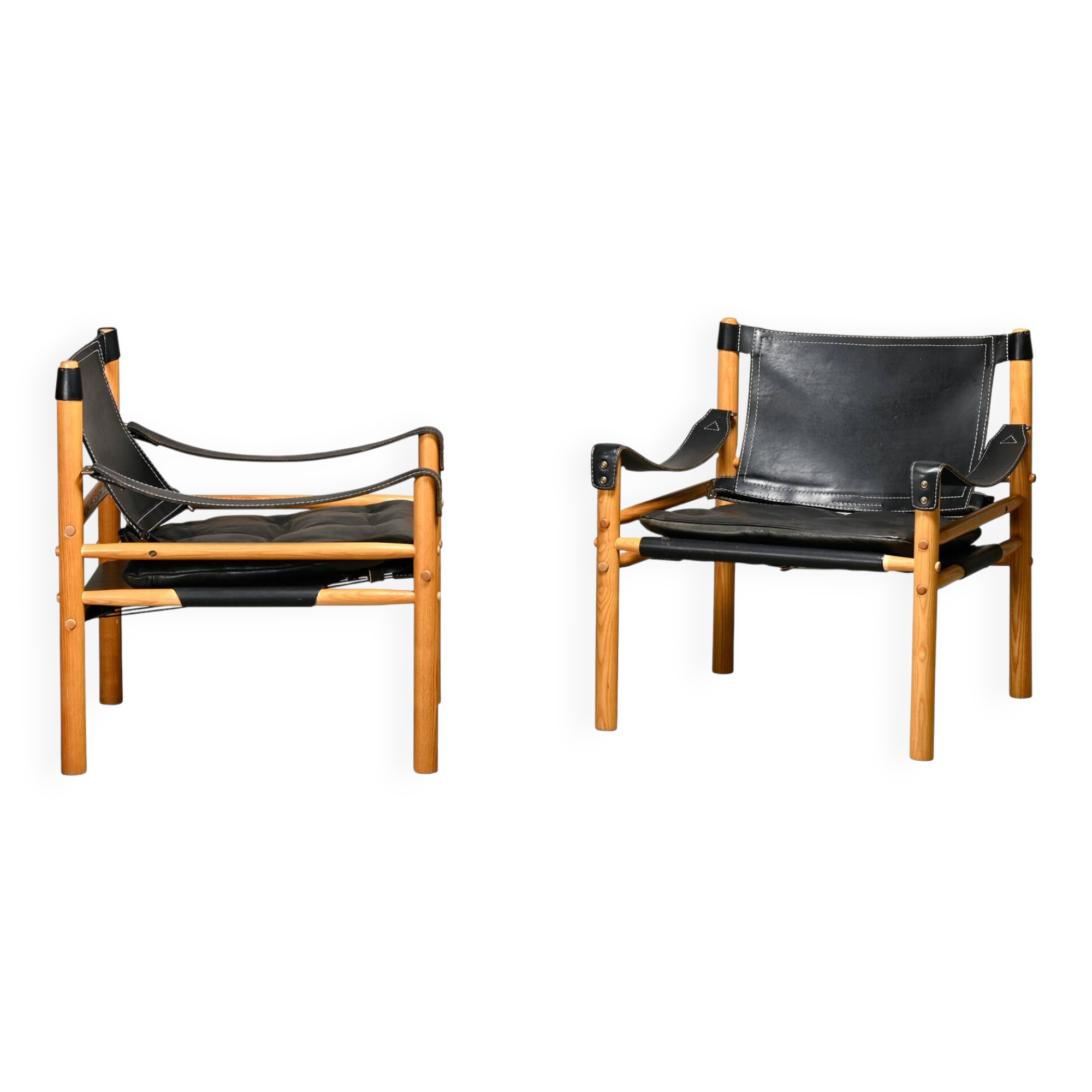 Arne Norell Sirocco Safari Lounge Chairs in Black Leather and Ash, Sweden
