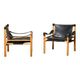 Arne Norell Sirocco Safari Lounge Chairs in Black Leather and Ash, Sweden