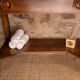 Marble and wood washbasin cabinet in Louis-Philippe style with double drawer.