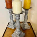 Gray patinated wooden candle holder