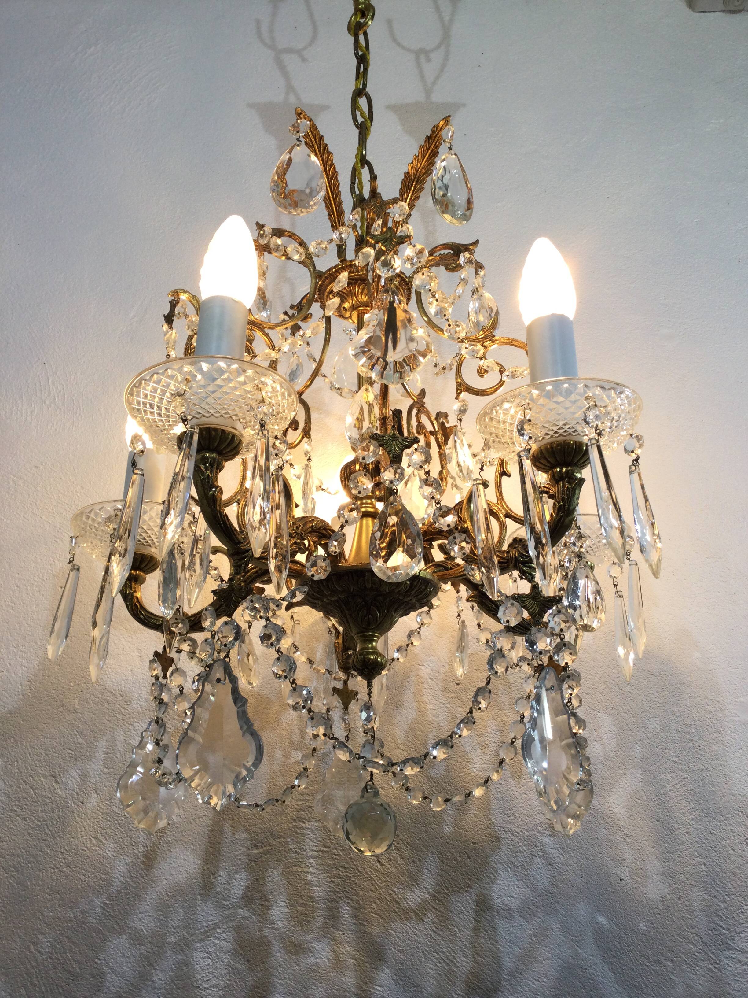 5 light bronze and crystal chandelier