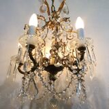Lustre 5 lumières bronze et cristal