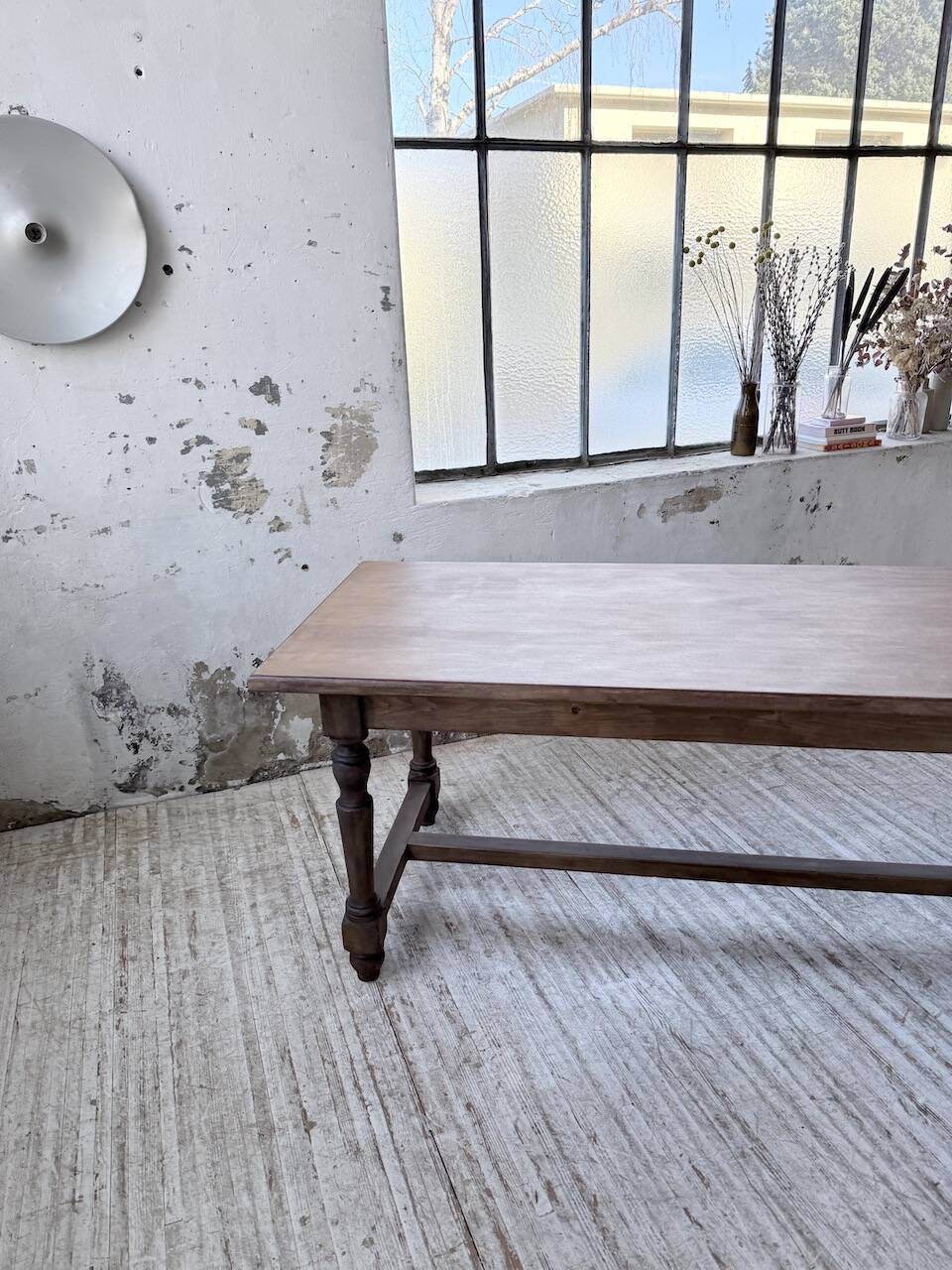 Farm table with turned legs, made of pine and birch, 180cm.