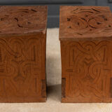 Pair of oriental stools in openwork carved wood