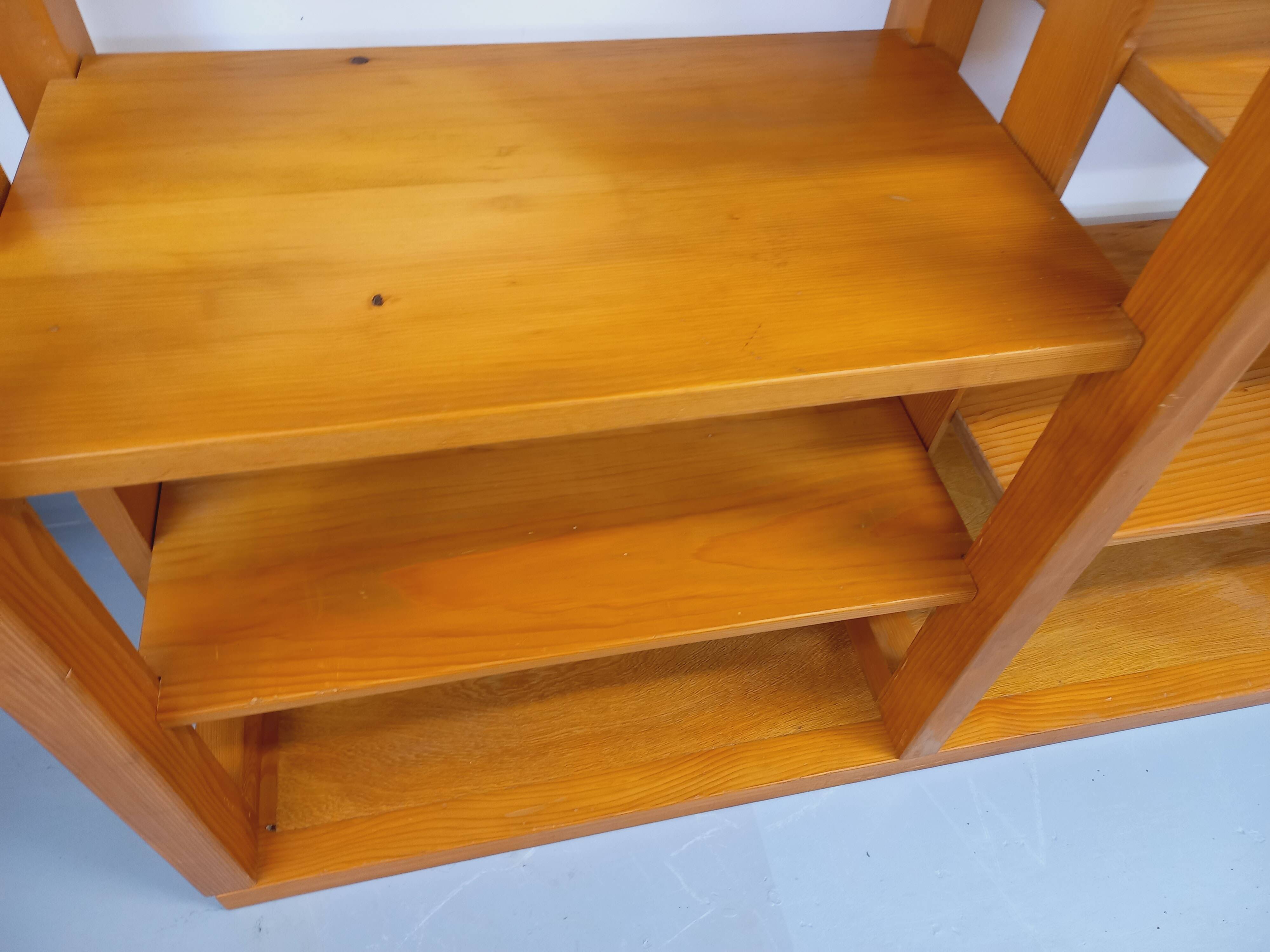 Large modular library of 6 parts with 30 vintage wooden shelves.