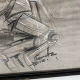 Signed cubist scene drawing