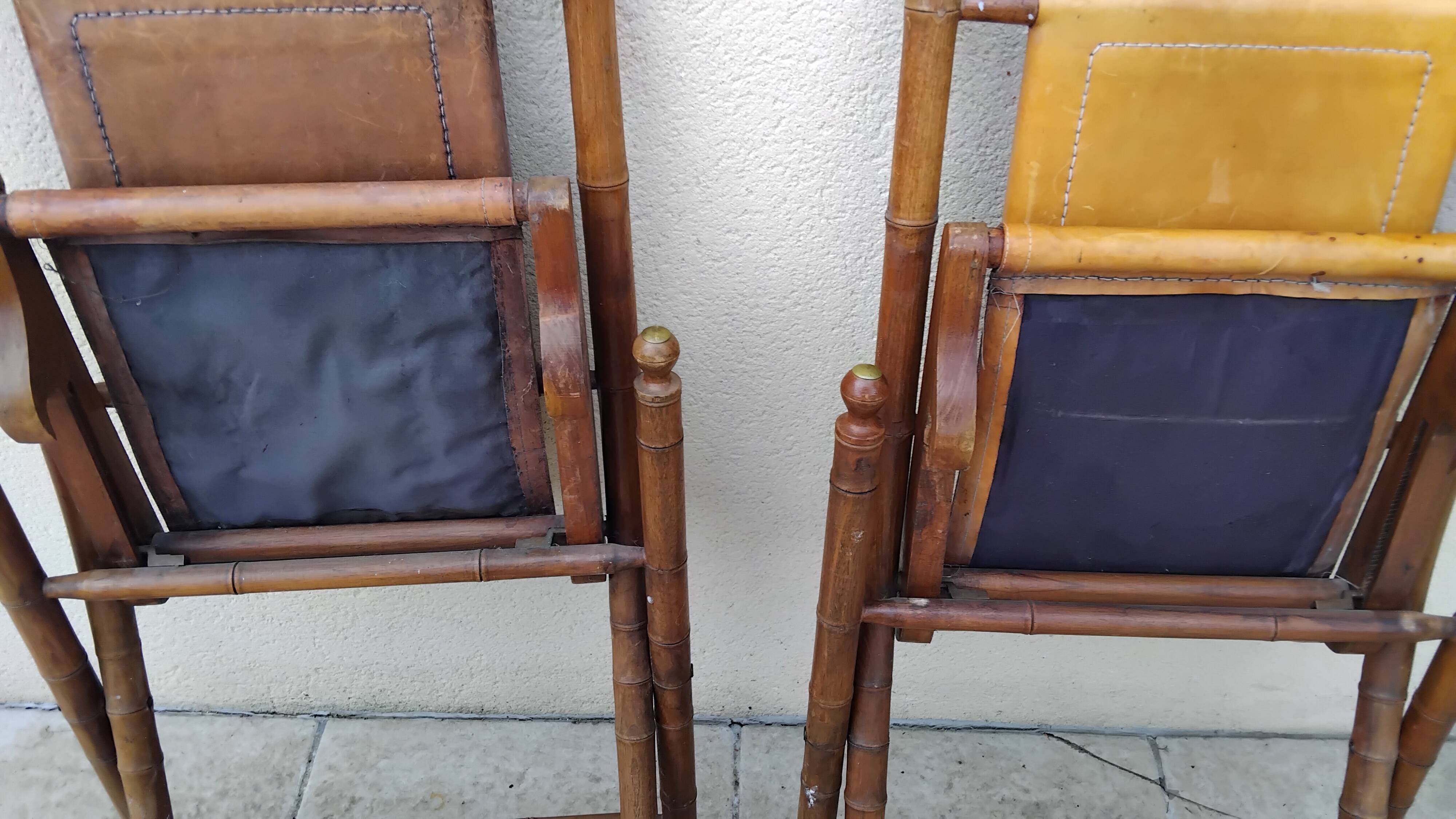 Vintage leather folding safari chairs