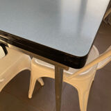 Blue Formica table for 4 to 6 people