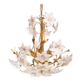 Murano Candlestick White Flowers, 1970