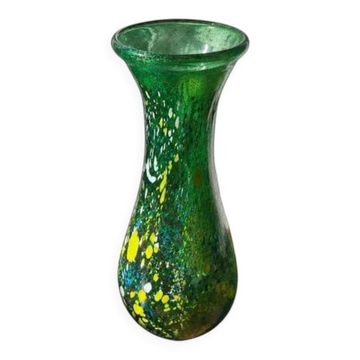 Vase en verre art moderne vintage vert Budveszel Gyula Hongrie années 1990