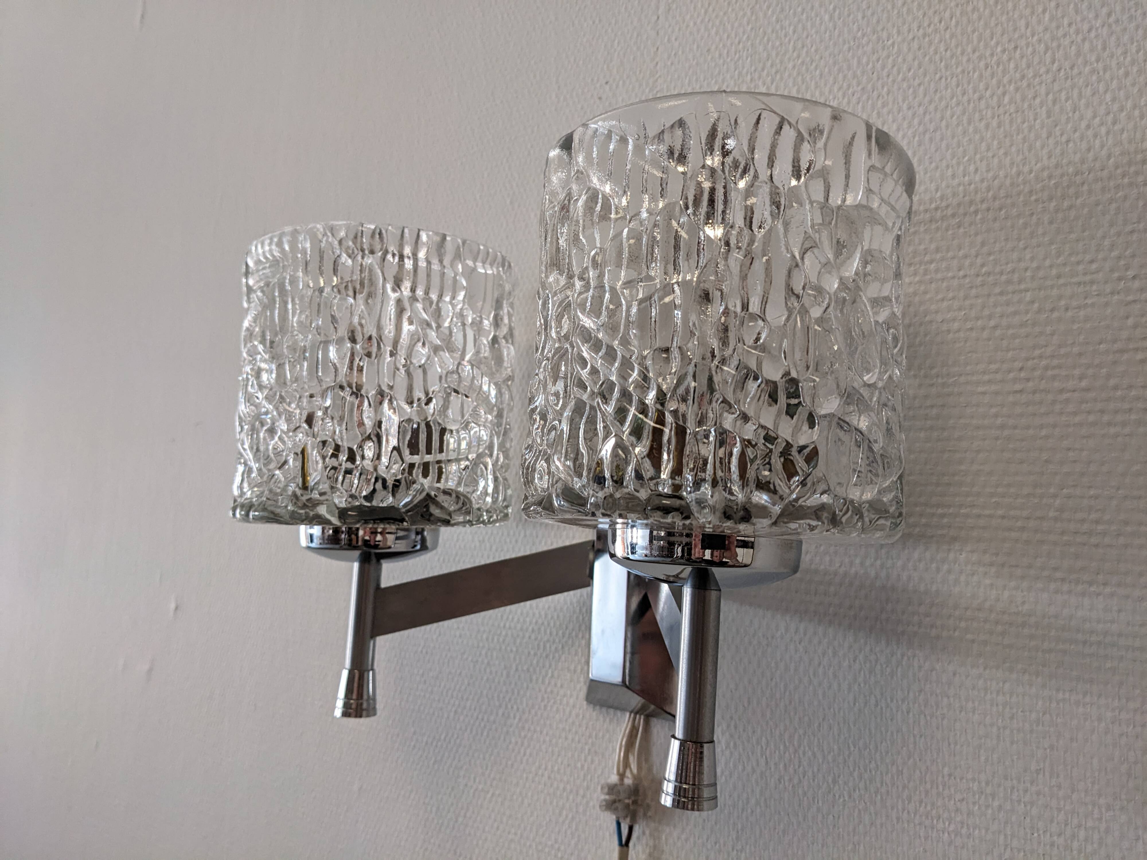 Pair of Murano glass wall lights by Kaiser Leuchten, Germany circa 1970.