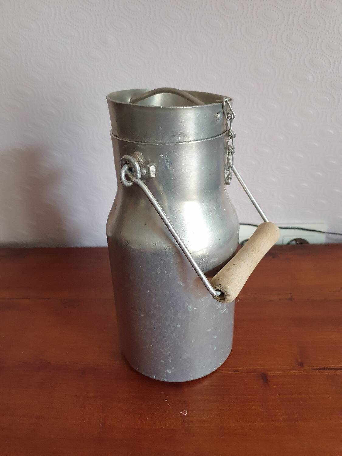 Vintage complete aluminum milk jug milk can