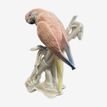 Trendy pink bird in german porcelain , karl ens , parrot / parakeet art deco 1930