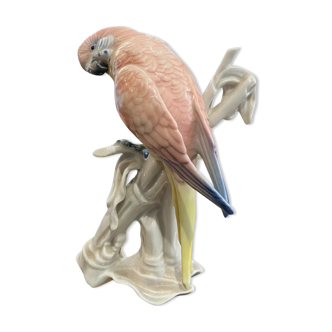 Oiseau rose branché en porcelaine allemande , karl ens , perroquet / perruche art deco 1930