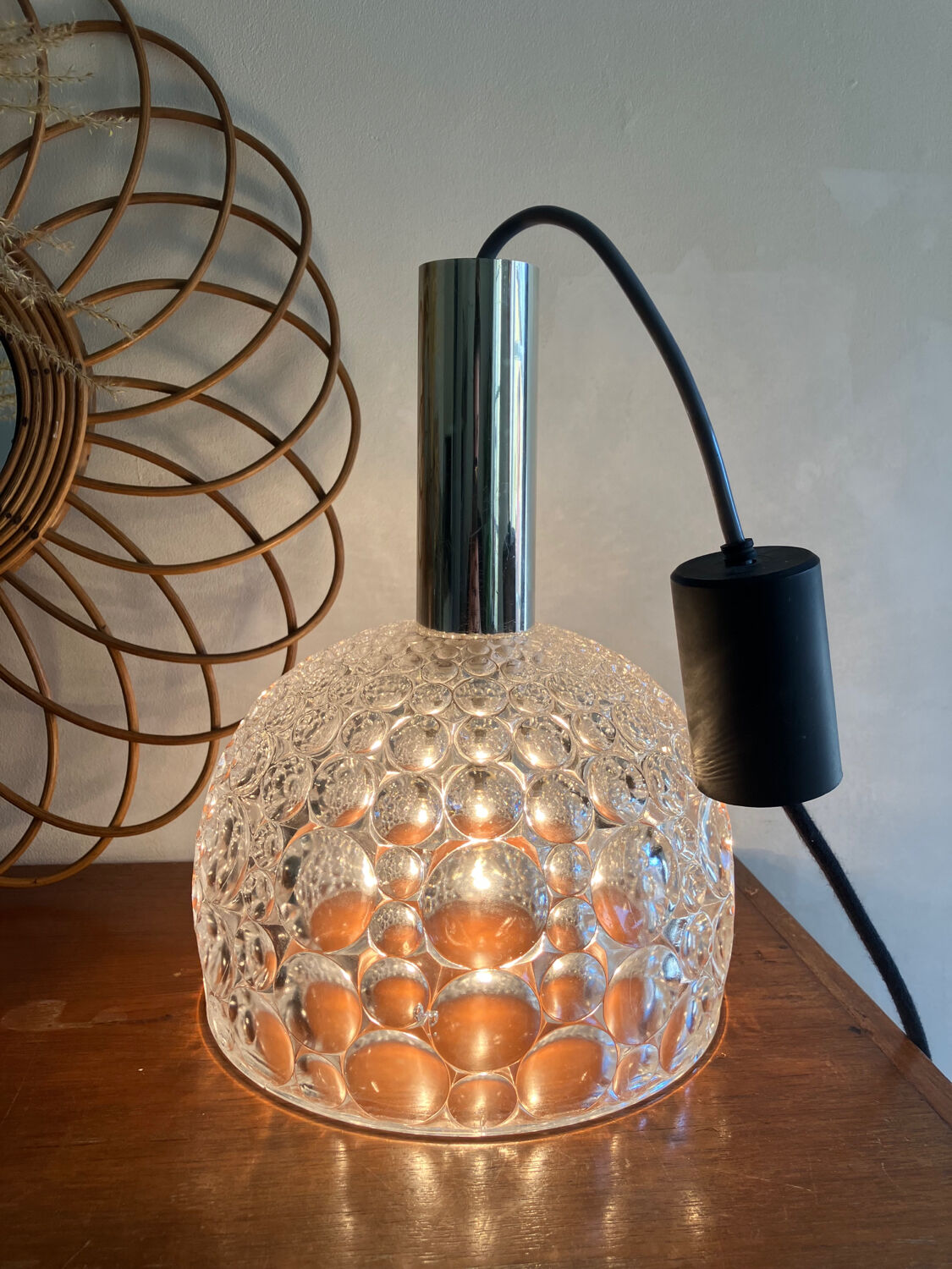 Glass pendant lamp with bubble patterns - 1960s