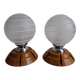 Pair of Mid-Century Czech Wood and Frosted Glass Table Lamps, 1990