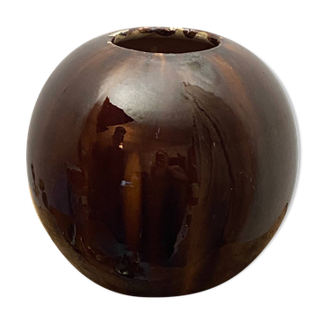 Vase boule Art Déco en terre cuite marron par Albert Heilles