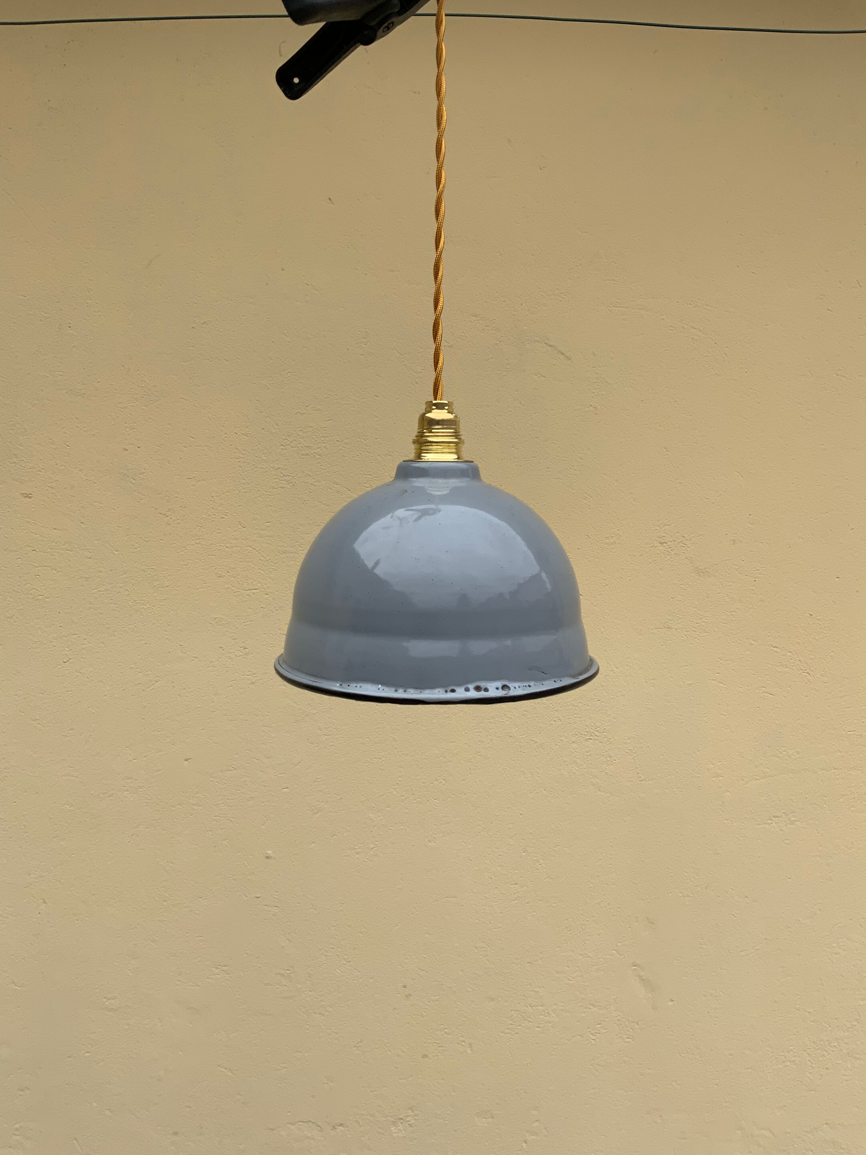 Domed dome suspension in gray and white enamelled sheet metal 18th new electrification