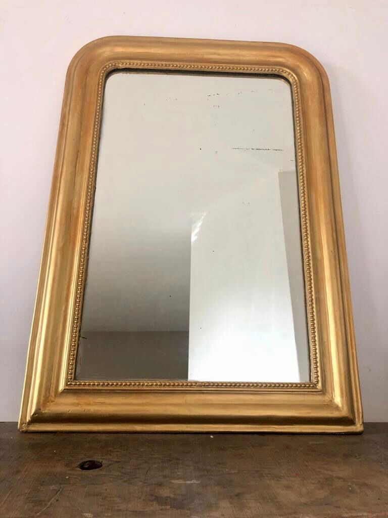 Miroir ancien Louis Philippe perlé doré vintage 56x80cm