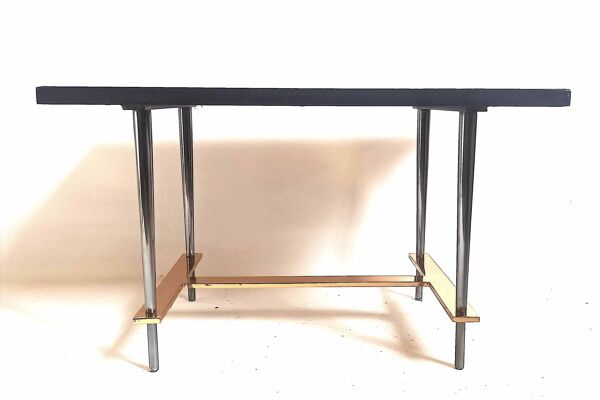 Table basse carreaux céramique et feuille d'or hauteur 36 cm années 50