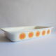 Rectangular oven dish orange patterns seventies Pyroflam electro vintage