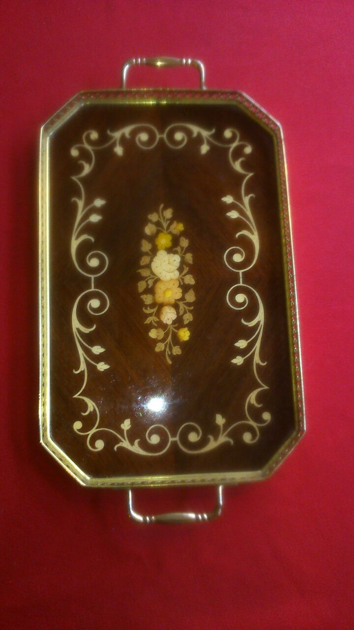 Italian marquetry and brass tray