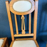 6 chaises en chêne et cuir blanc cassé
