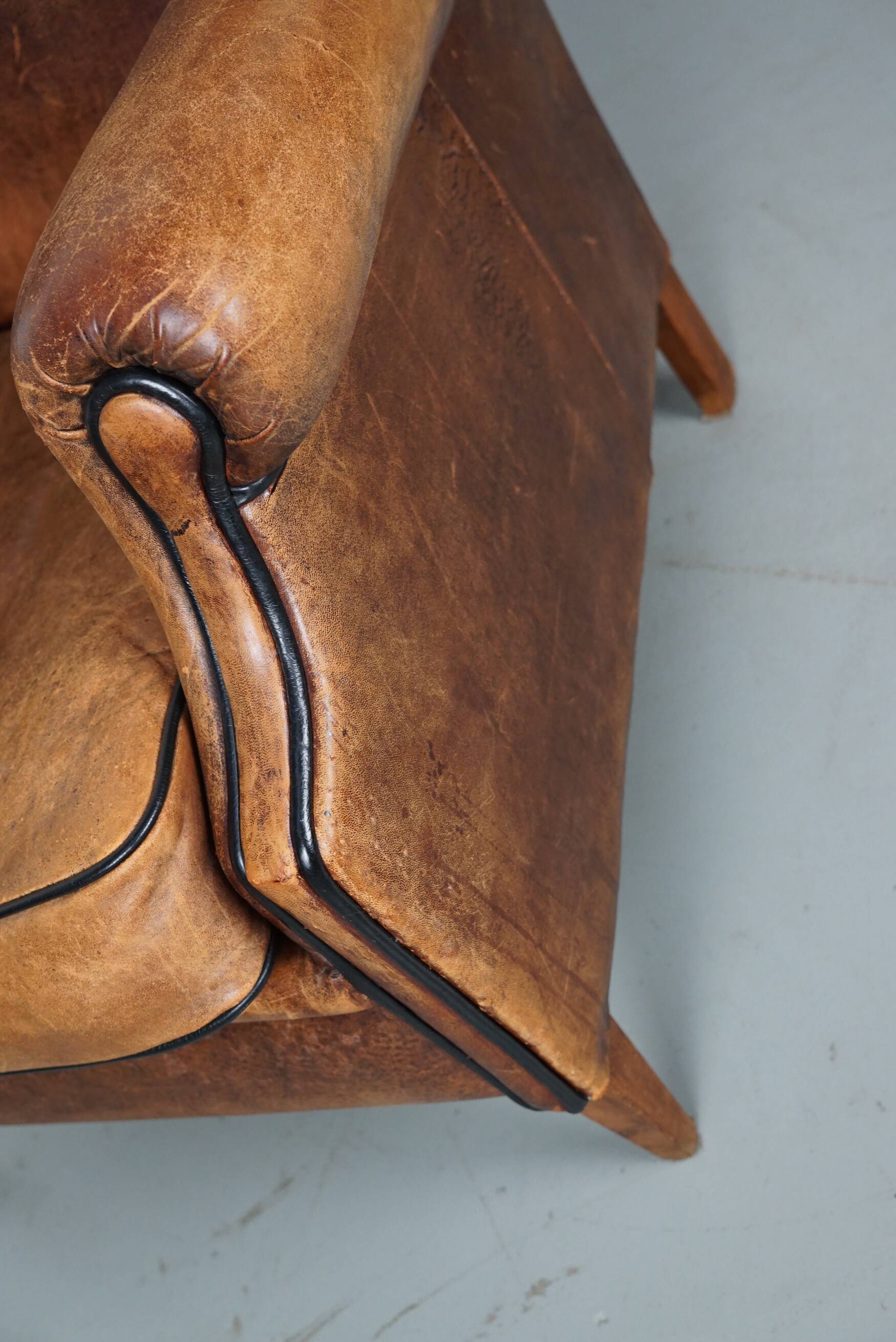 Fauteuil hollandais vintage en cuir cognac