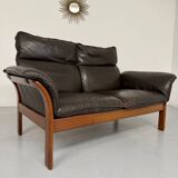 Vintage black leather Dreipunkt Scala design 2-seater sofa.