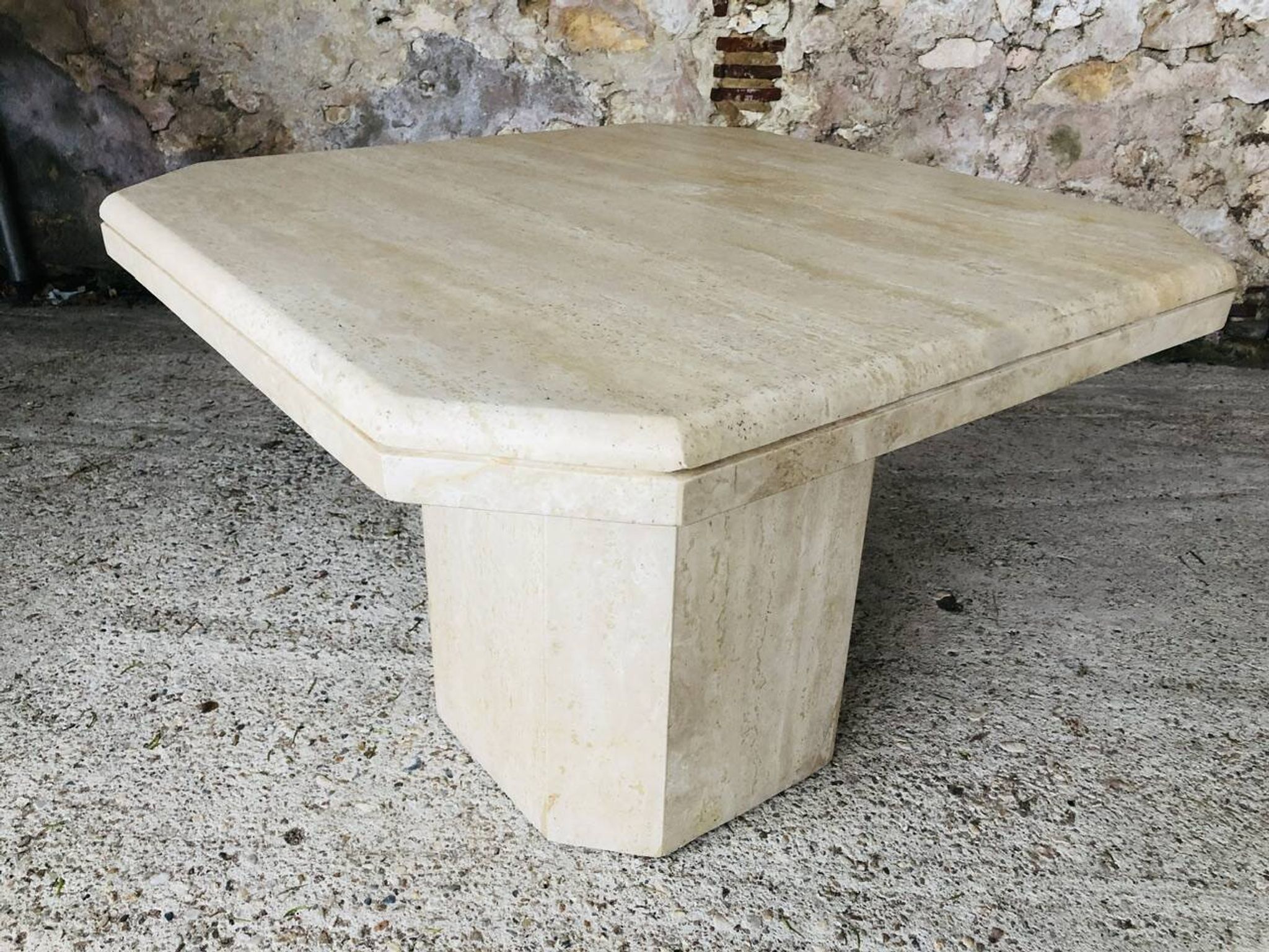 Table basse en travertin octogonale, vintage circa 70/80