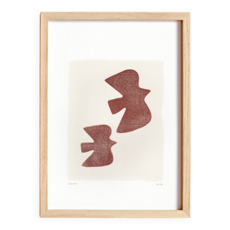 Painting "birds" terracotta signed eawy