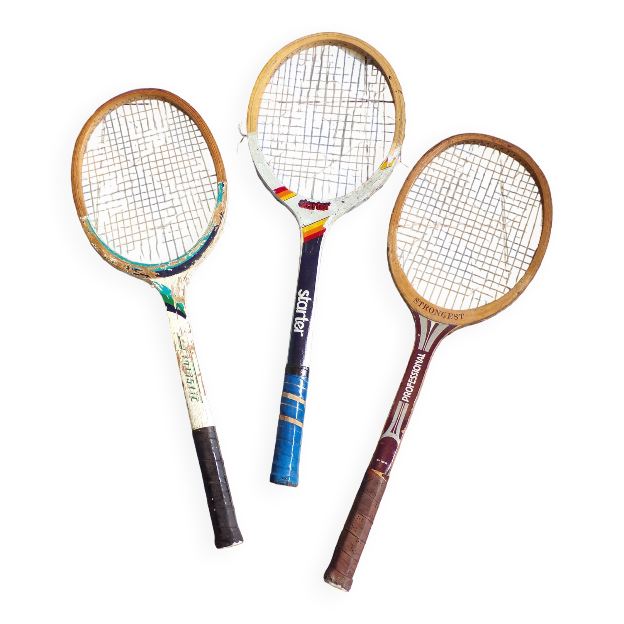 3 vintage wooden tennis rackets