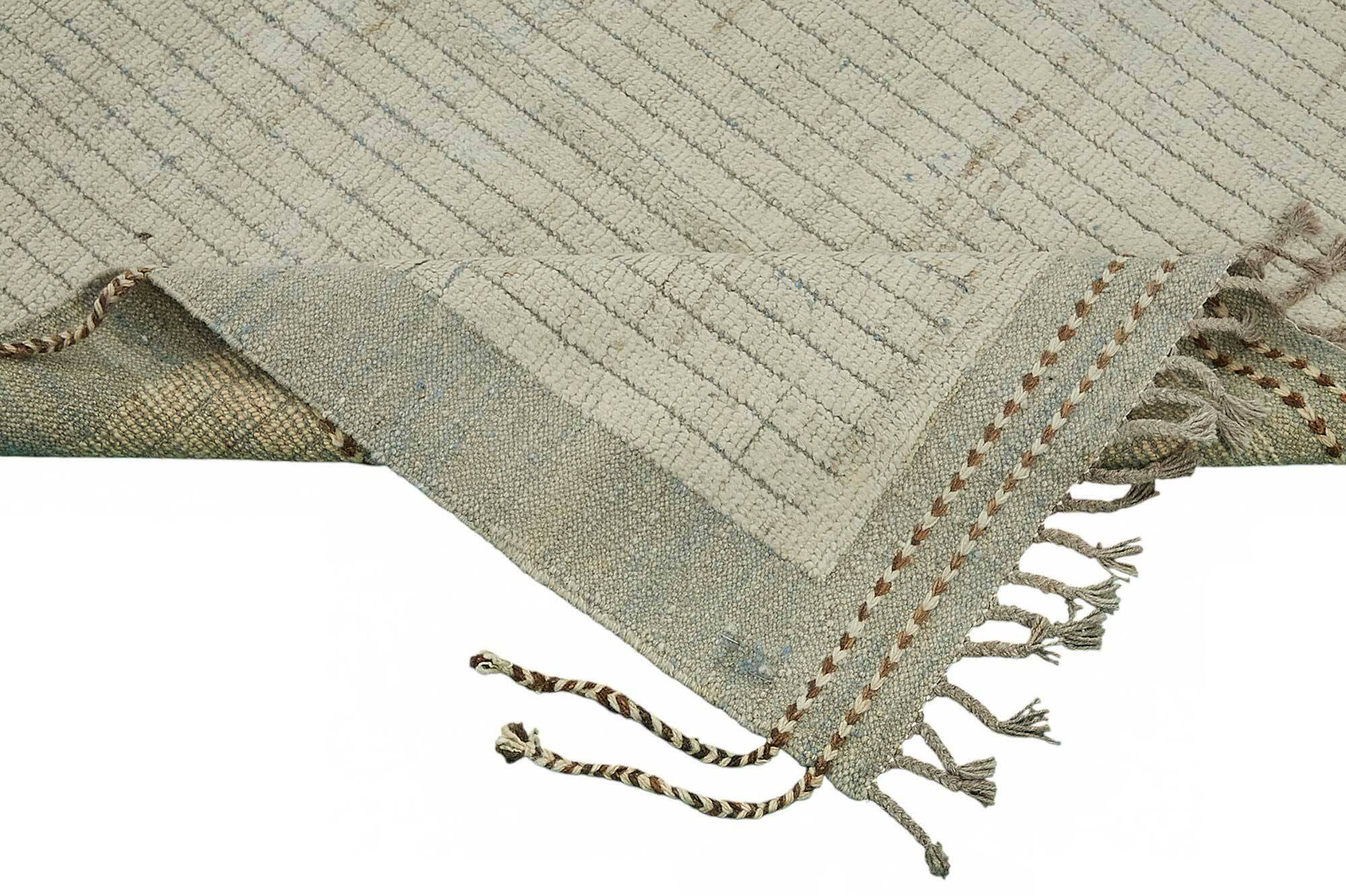 Tapis tribal unique noué à la main en laine beige 222 cm x 307 cm