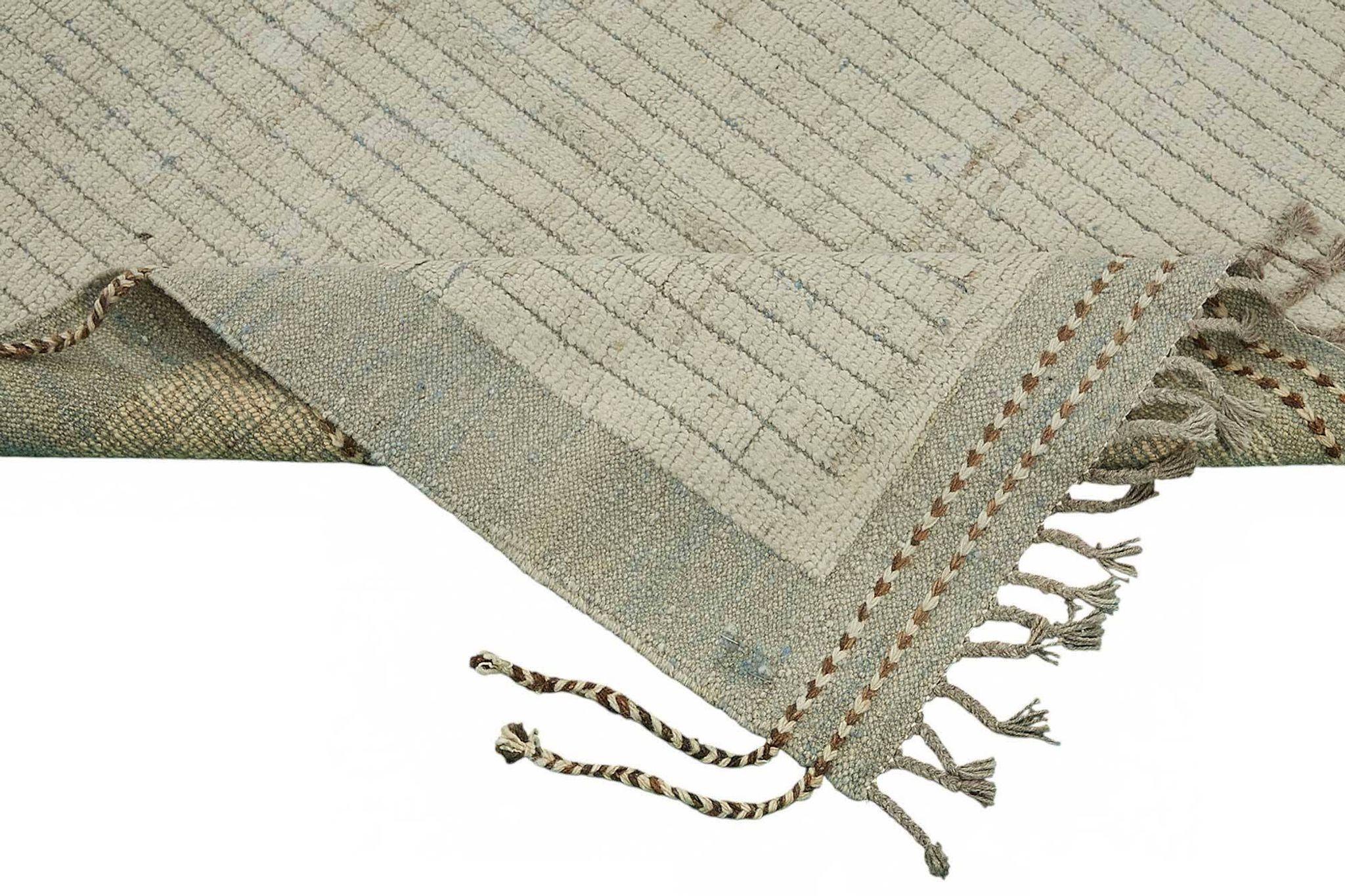 Tapis tribal unique noué à la main en laine beige 222 cm x 307 cm