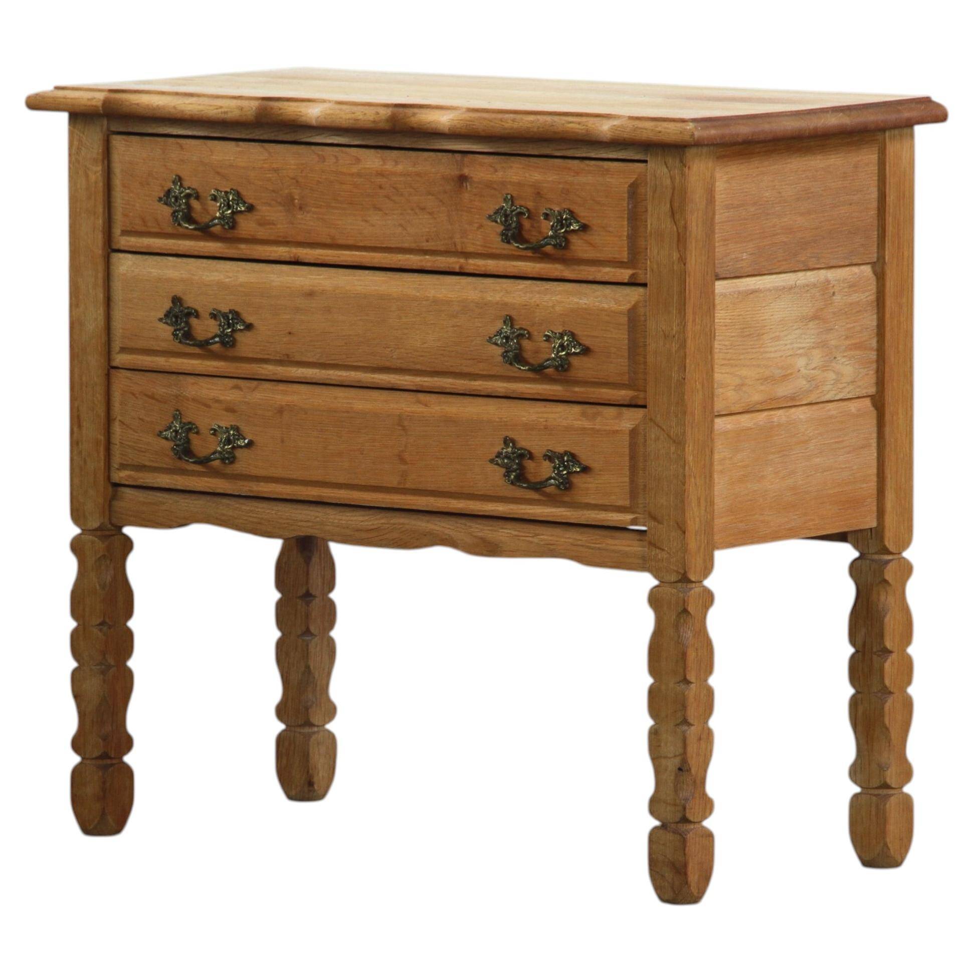 Vintage 1960s Danish three-drawer Oak Side Table, Henning Kjærnulf style