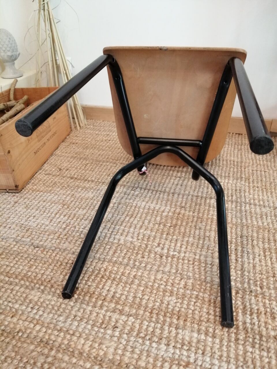 Series of 4 wooden and metal school chairs