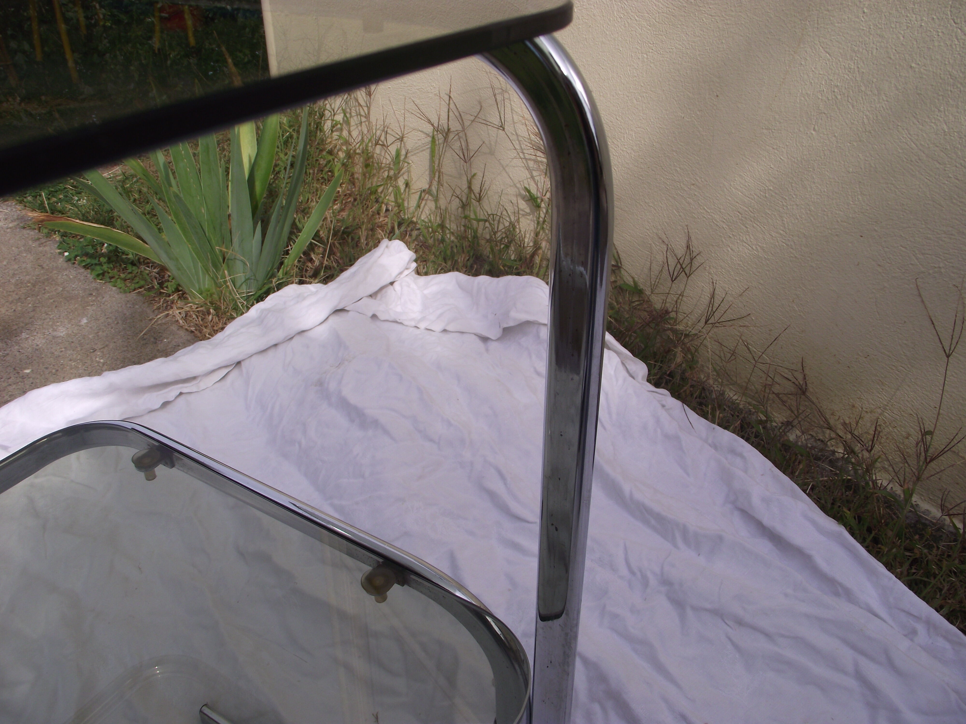 70s bedside table in smoked glass and chrome metal