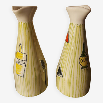 Settimio rometti ceramics, Italy, oil and vinegar bottles