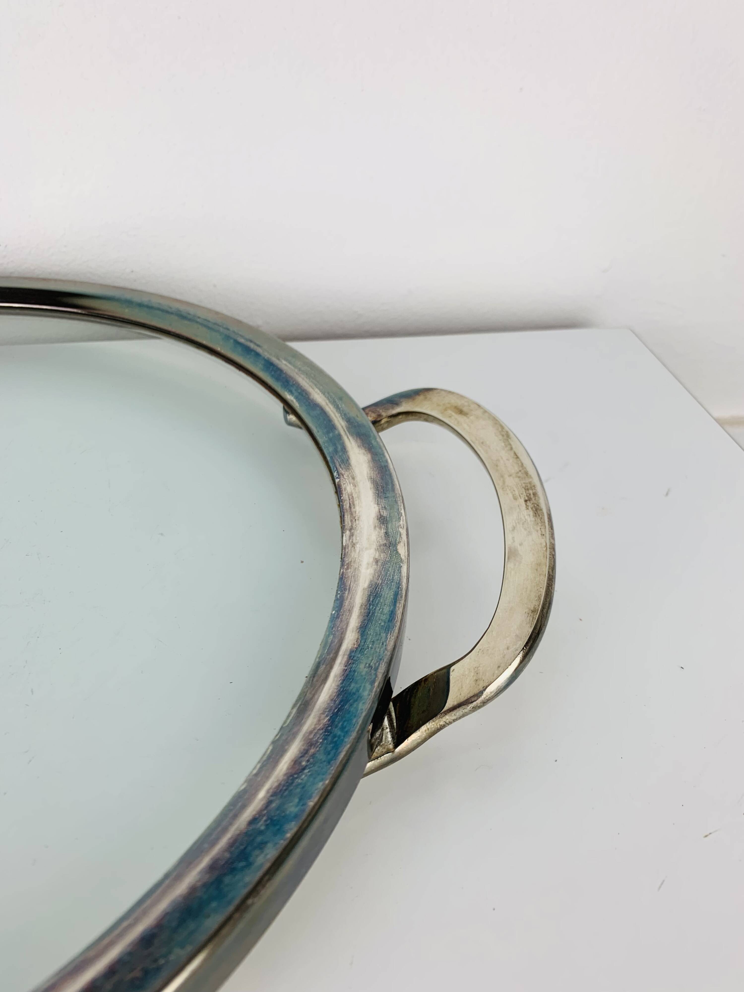 Plateau en métal argenté et verre, vintage