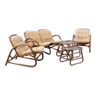 Ensemble mobilier terrasse jardin en bambou et rotin