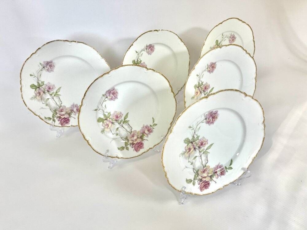 6 flat plates Baltimore Rose by Haviland Limoges