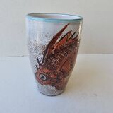Large ceramic mug with fish decoration - Vallauris 1960s