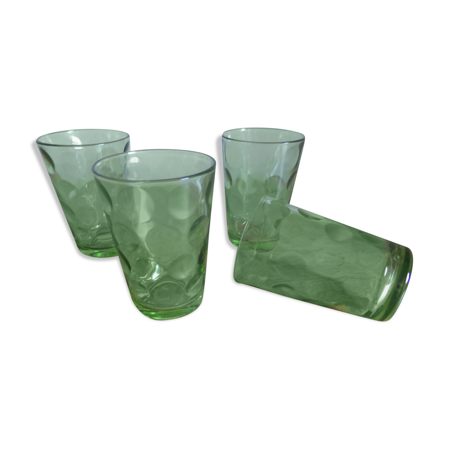 4 old green glasses